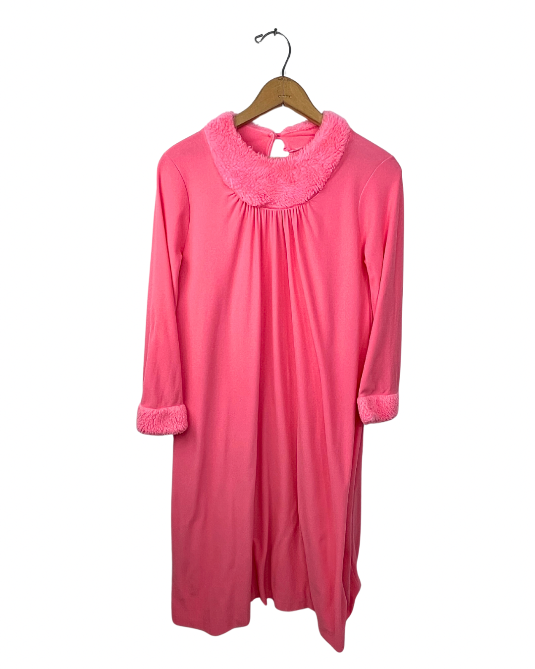 50s 60s Barbie Pink Fur Trim Henson Kickernick Nightgown Slip Dress