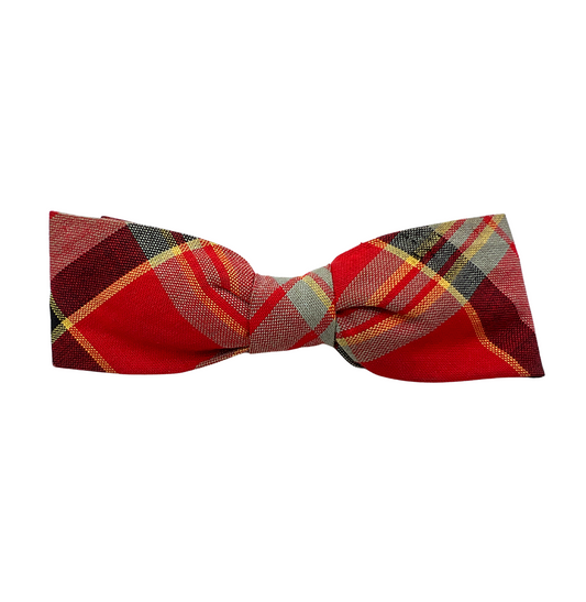 60s Retro Madras Plaid Hippie Groom Groomsmen Formal Clip-on Bow Tie