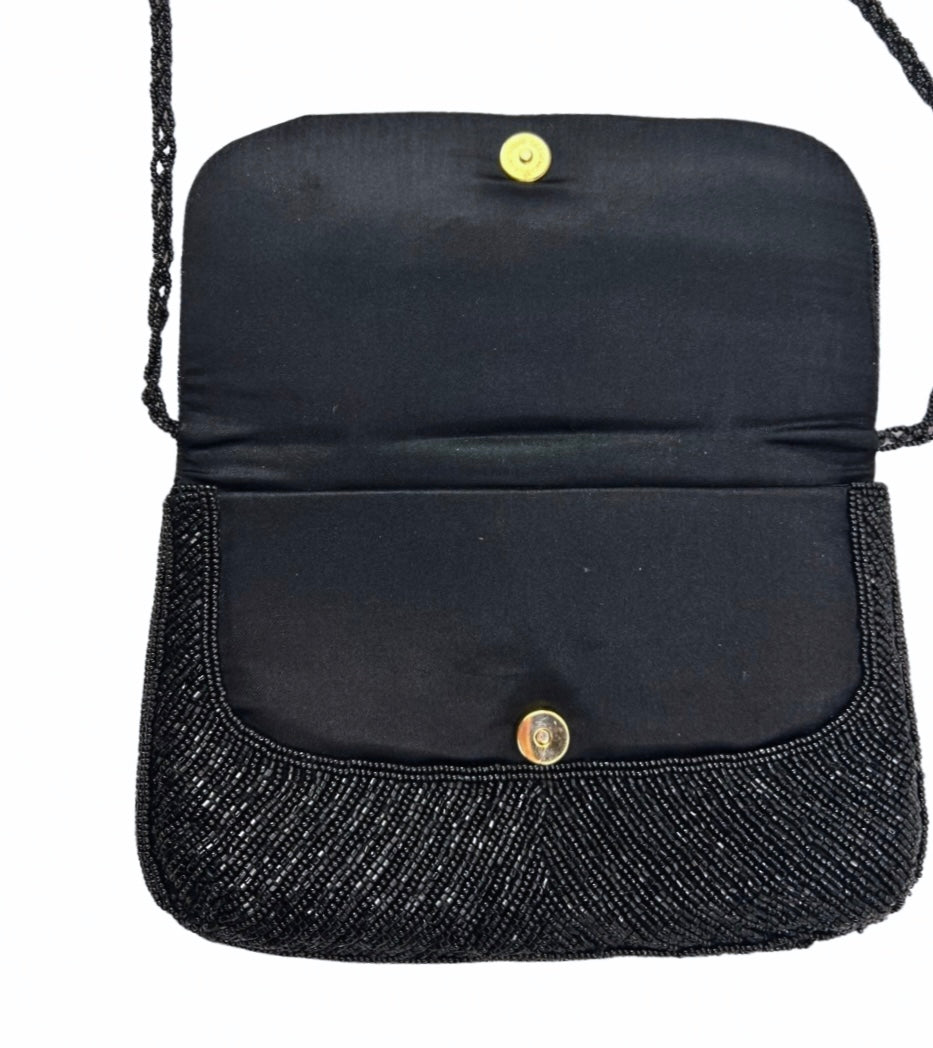 80’s Black Satin Beaded La Regale Evening Bag