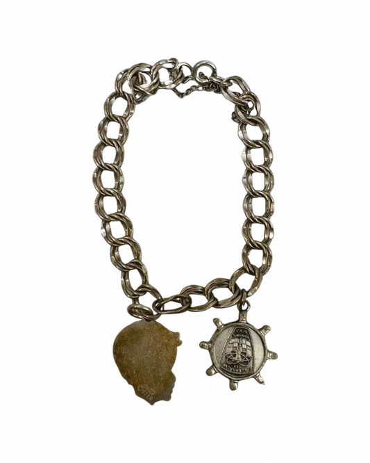 50’s Pewter Charm Braclet Rusty Cameo USS Indianapolis Survior