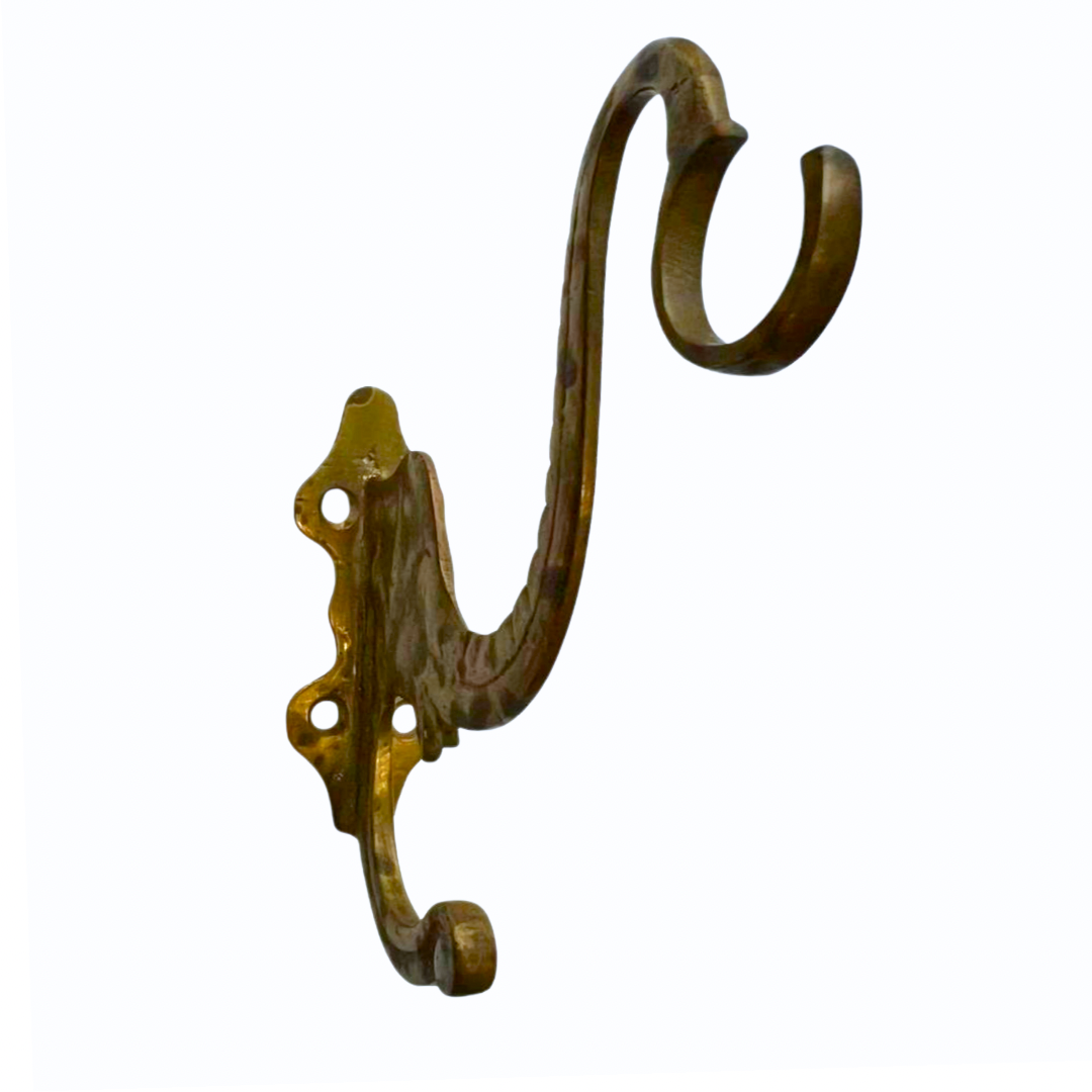 Antique Brass Elephant Double Hook MCM Decor