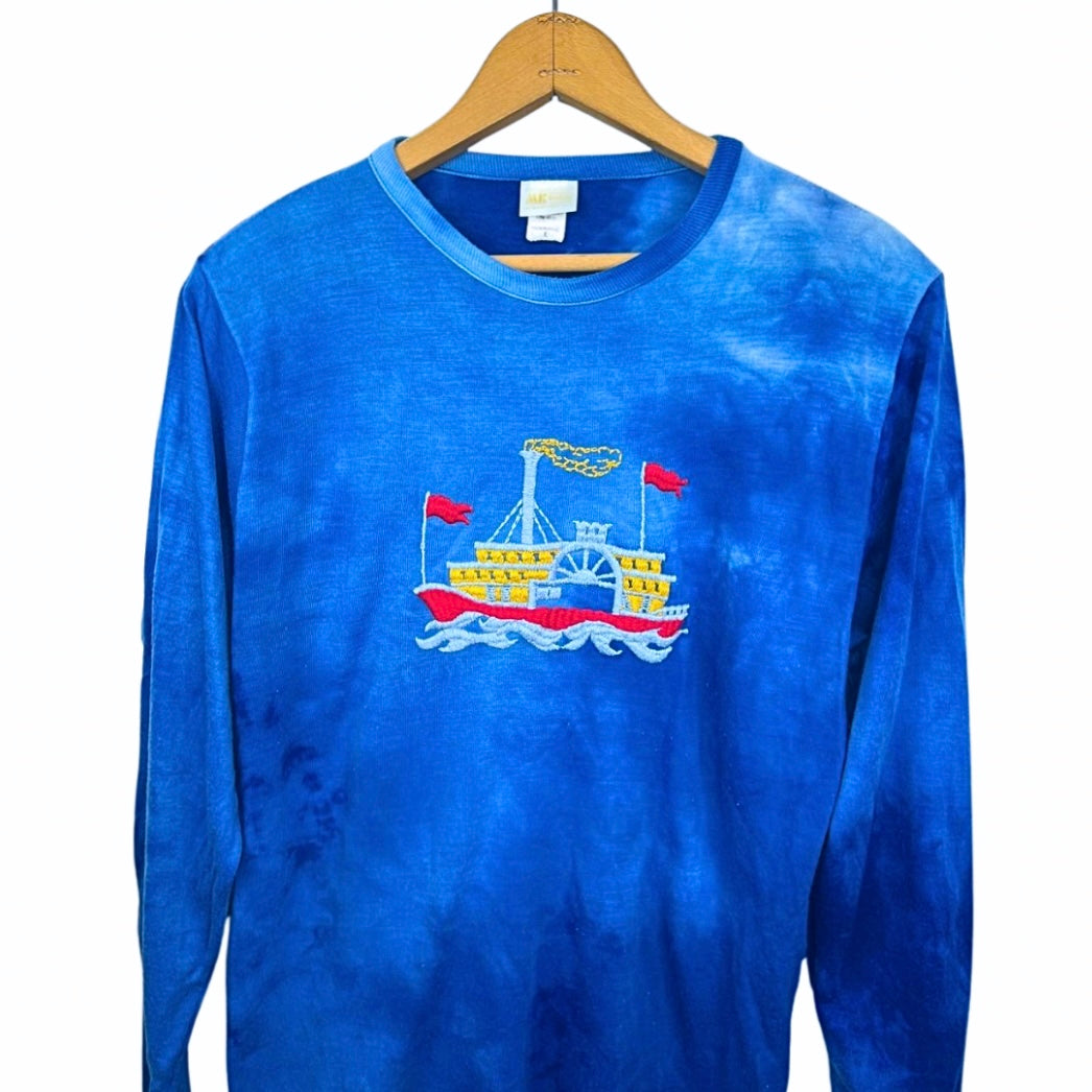 70’s Embroidered Steamboat Tie Dye Long Sleeve Tee Size Medium