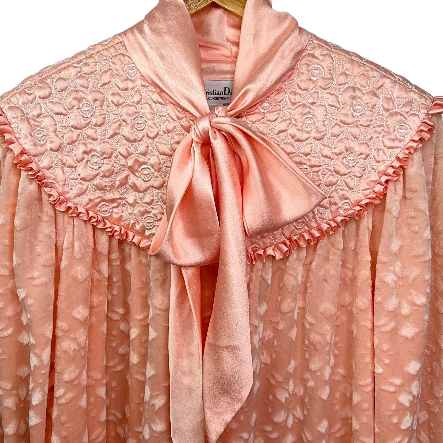60’s Christian Dior Saks 5th Avenue Velvet Floral Ruffle Bow Housecoat Robe