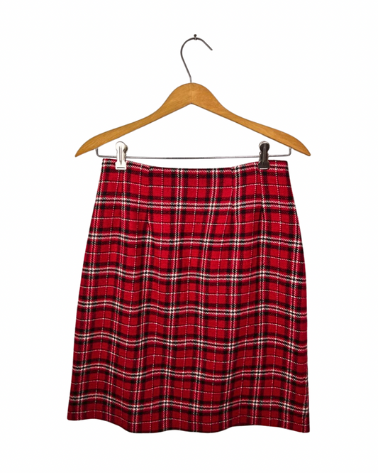 80’s Red Wool Plaid Mini Skirt Size 2/4