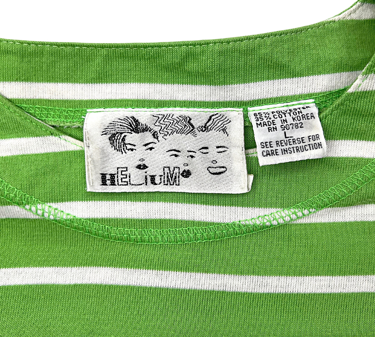 80’s Lime Green Stripe Boatneck Boxy Pocket 3/4 Sleeve Tee Size S/M
