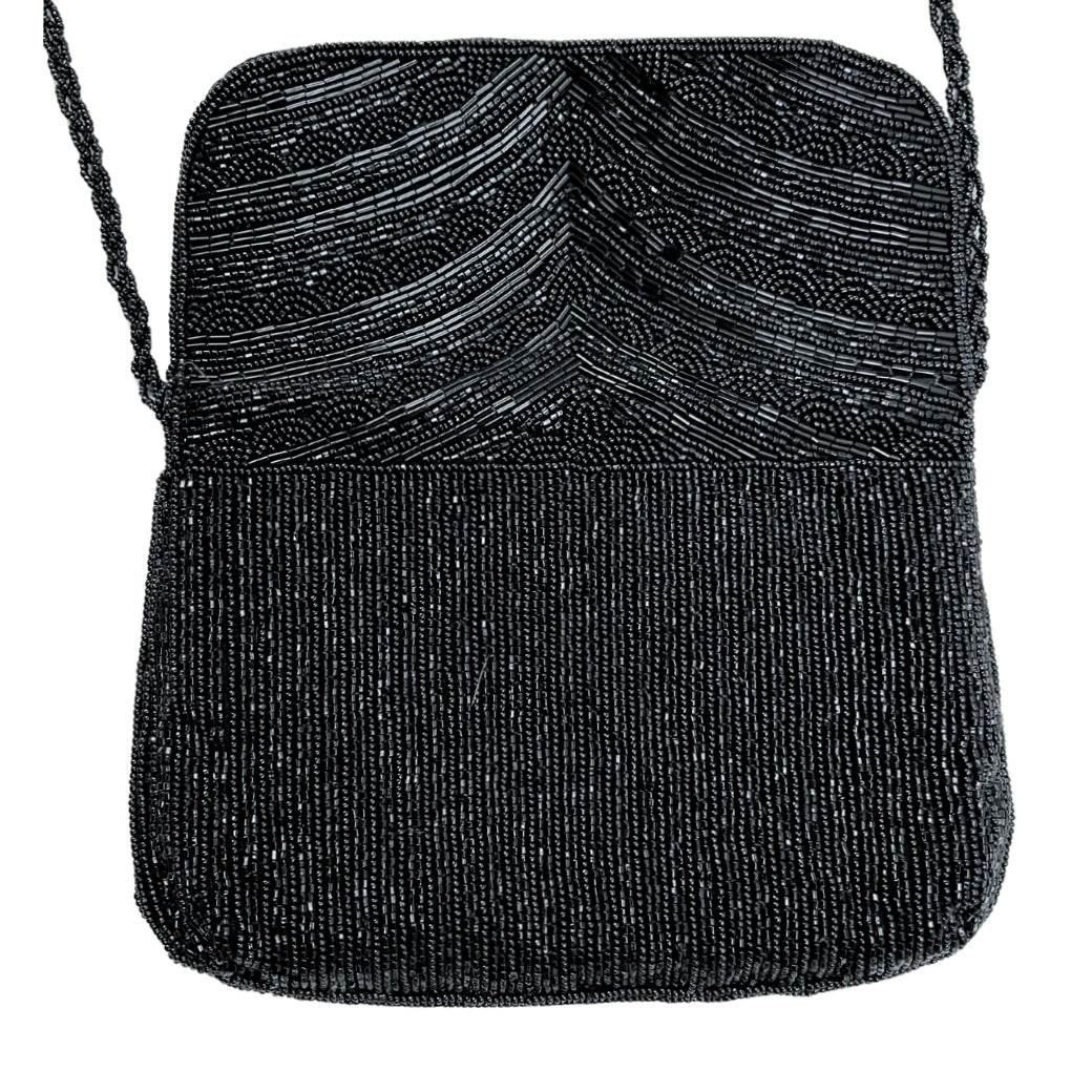 80’s Black Satin Beaded La Regale Evening Bag