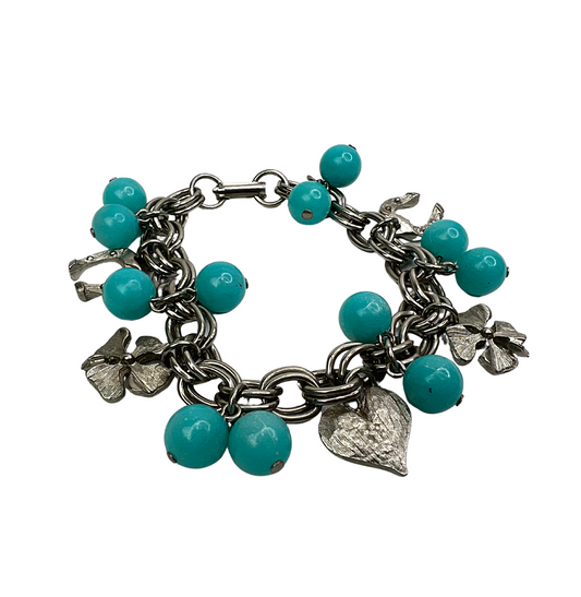 50’s Turquoise Silver Horseshoe Clover Lucky Charm Bracelet