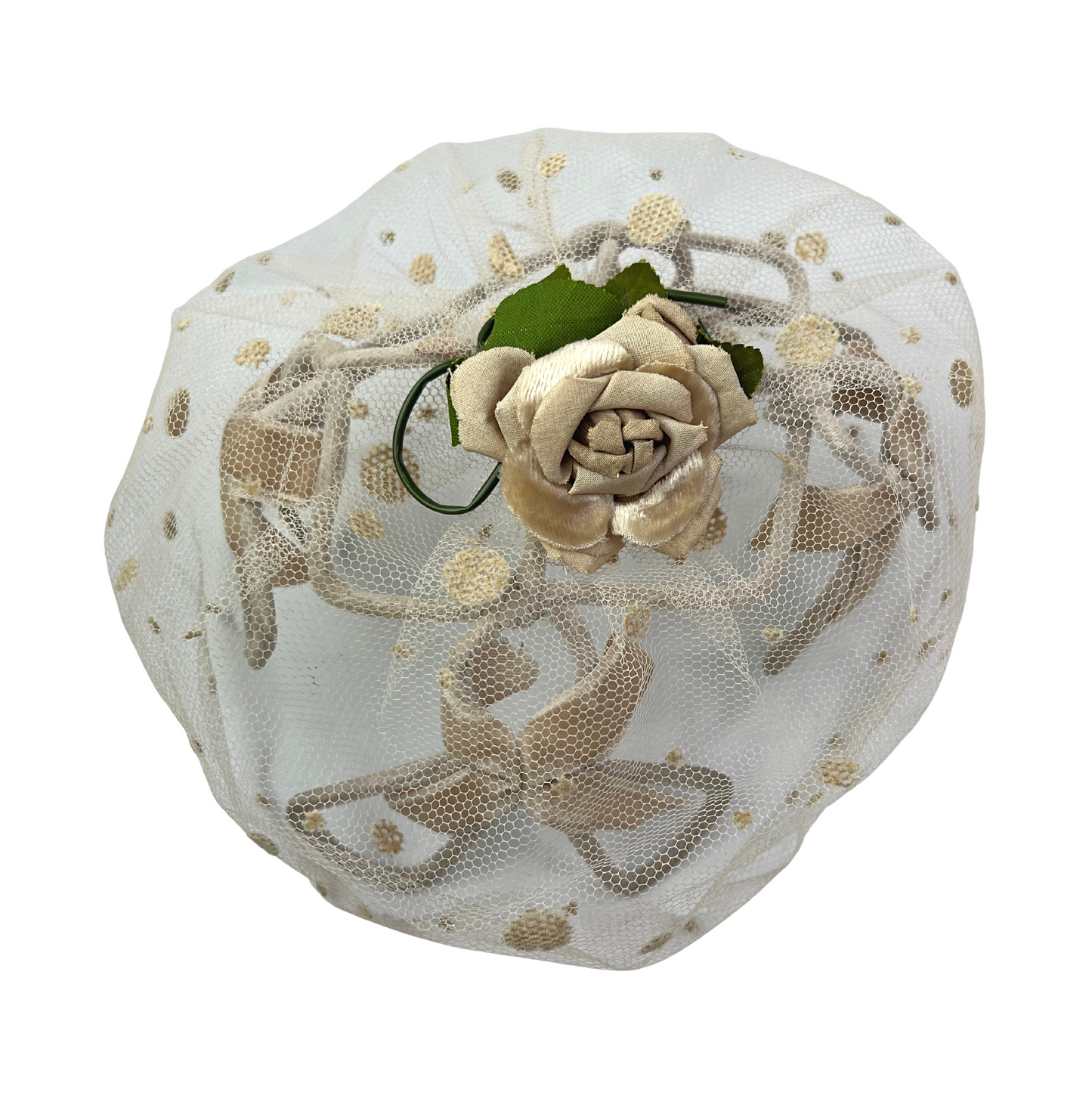 50's Polka Dot Rosette Veiled Wire Pillbox Derby Bridal Fascinator Hat