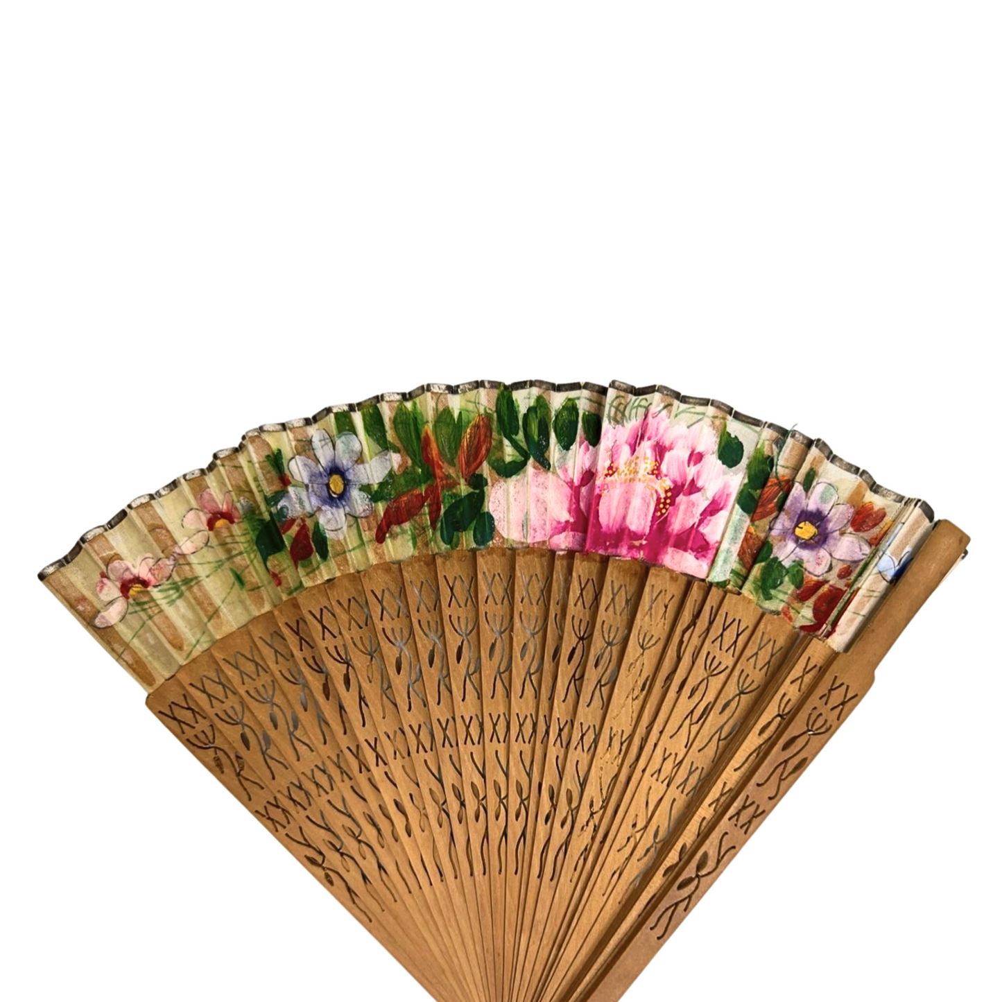 Vintage Hand Painted Wang Sin Kee Shop Chinese Silk Bamboo Hand Fan