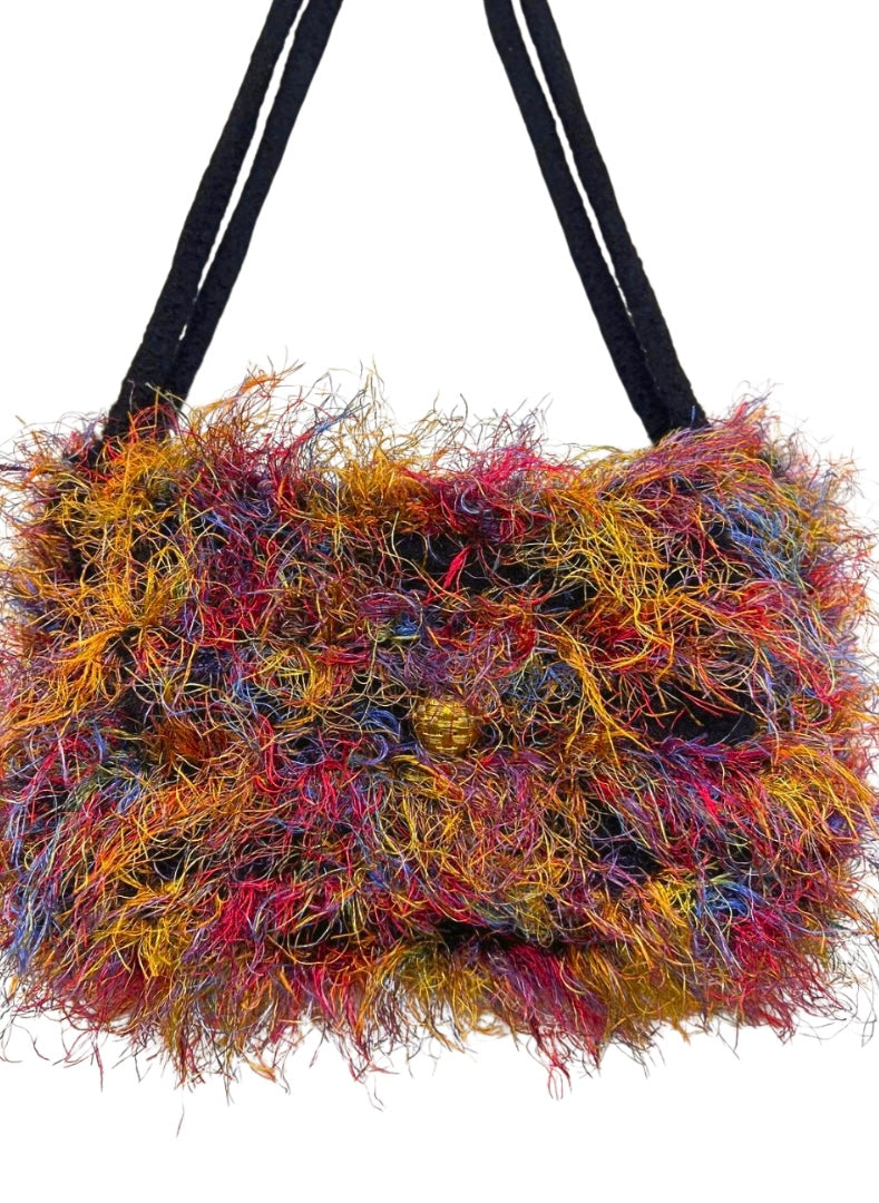 00s Y2K Funky Fuzzy Rainbow Handbag