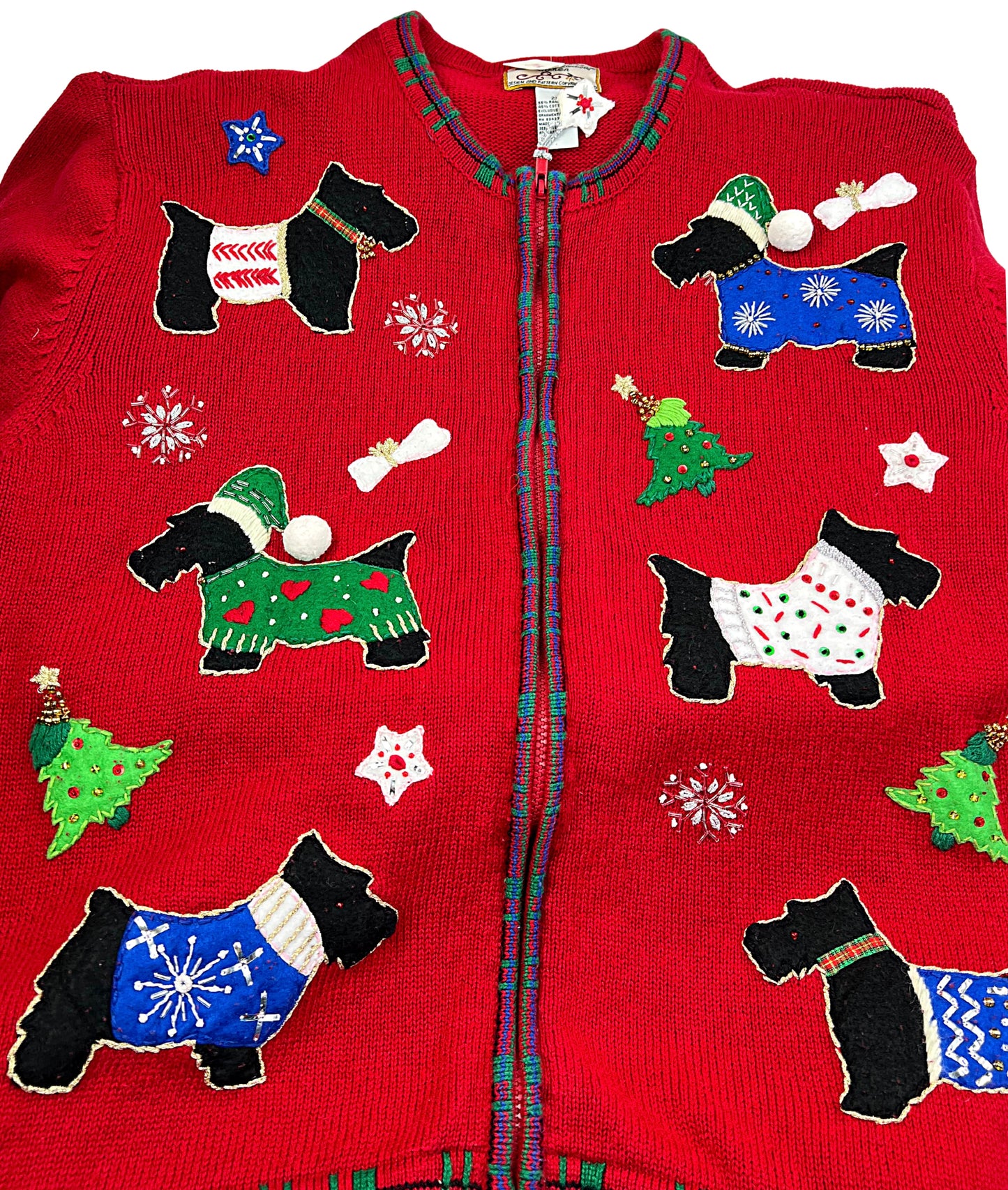 2003 Christmas Scotty Dog Holiday Cardigan Sweater Plus Size 2X