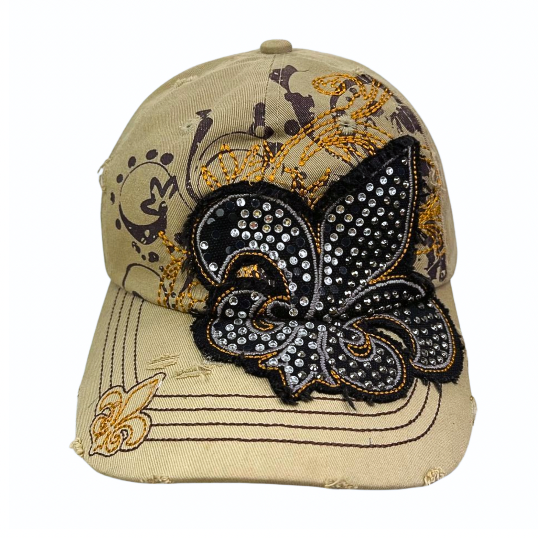 00’s Y2K Bling it Up Fleur de lis Rhinestone Cadet Cap