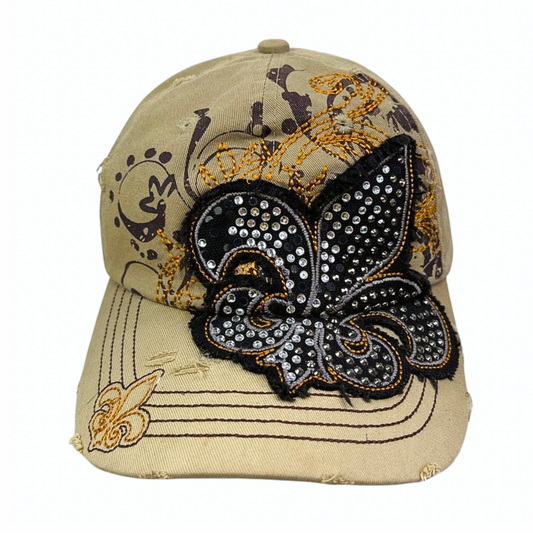 00’s Y2K Bling it Up Fleur de lis Rhinestone Cadet Cap