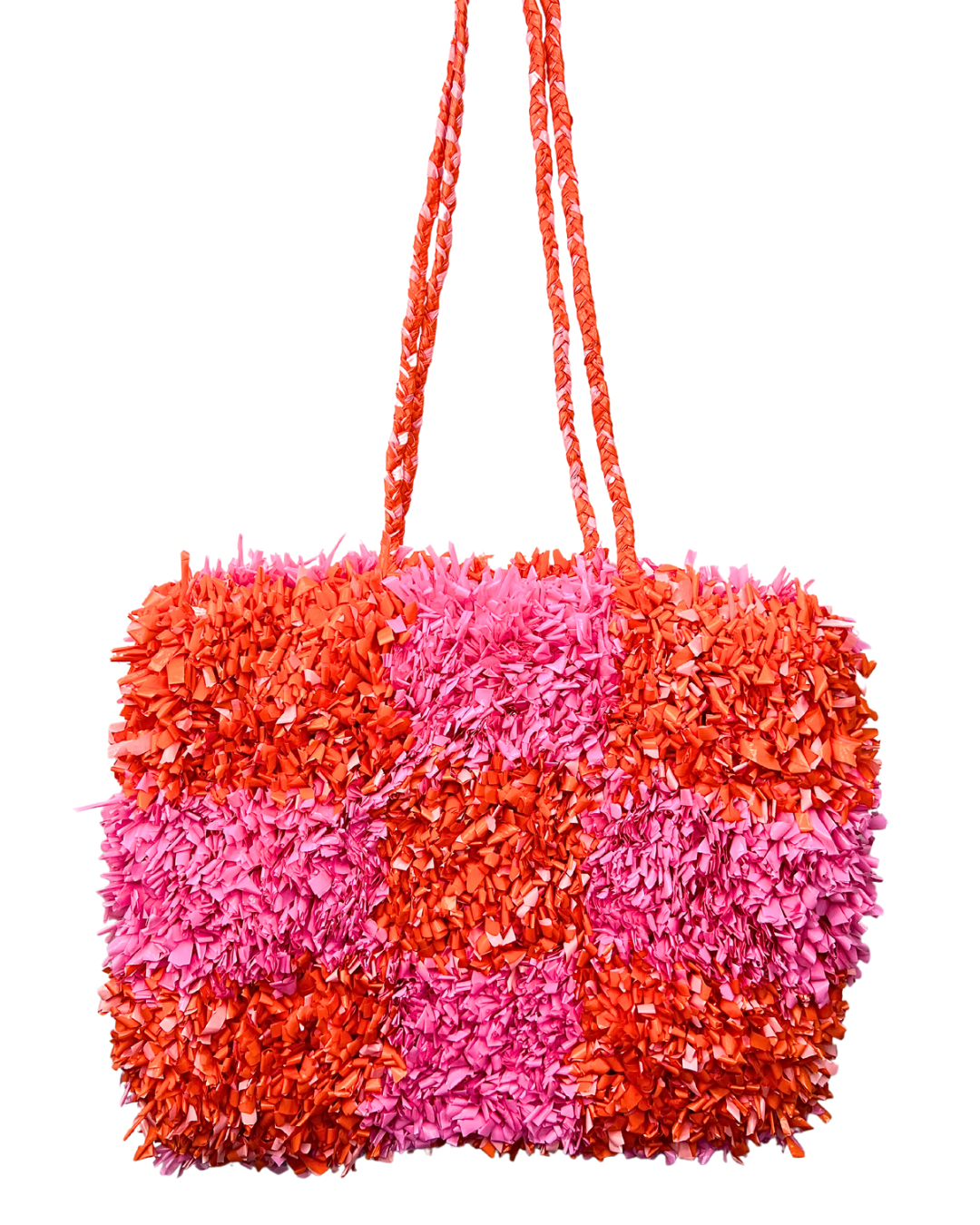 00’s Pink & Orange Recycled Plastic Grass Tote Purse