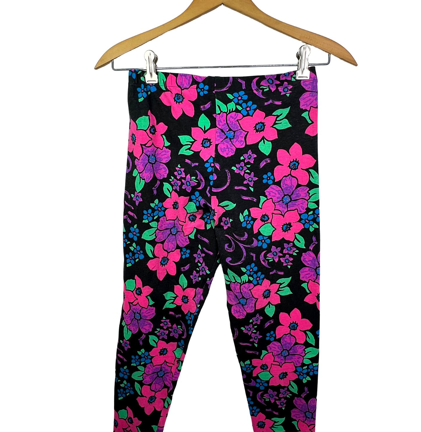 1991 2 pc Neon Floral Gemmed Out Oversized Tshirt + Leggings Set Size M