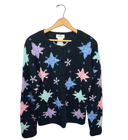 90’s Pastel Snowflake Chunky Cardigan Sweater Size Medium