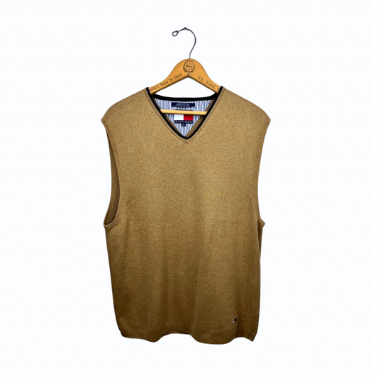 90’s Tommy Hilfiger Tan 100% Cotton V-Neck Sweater Vest Size Large