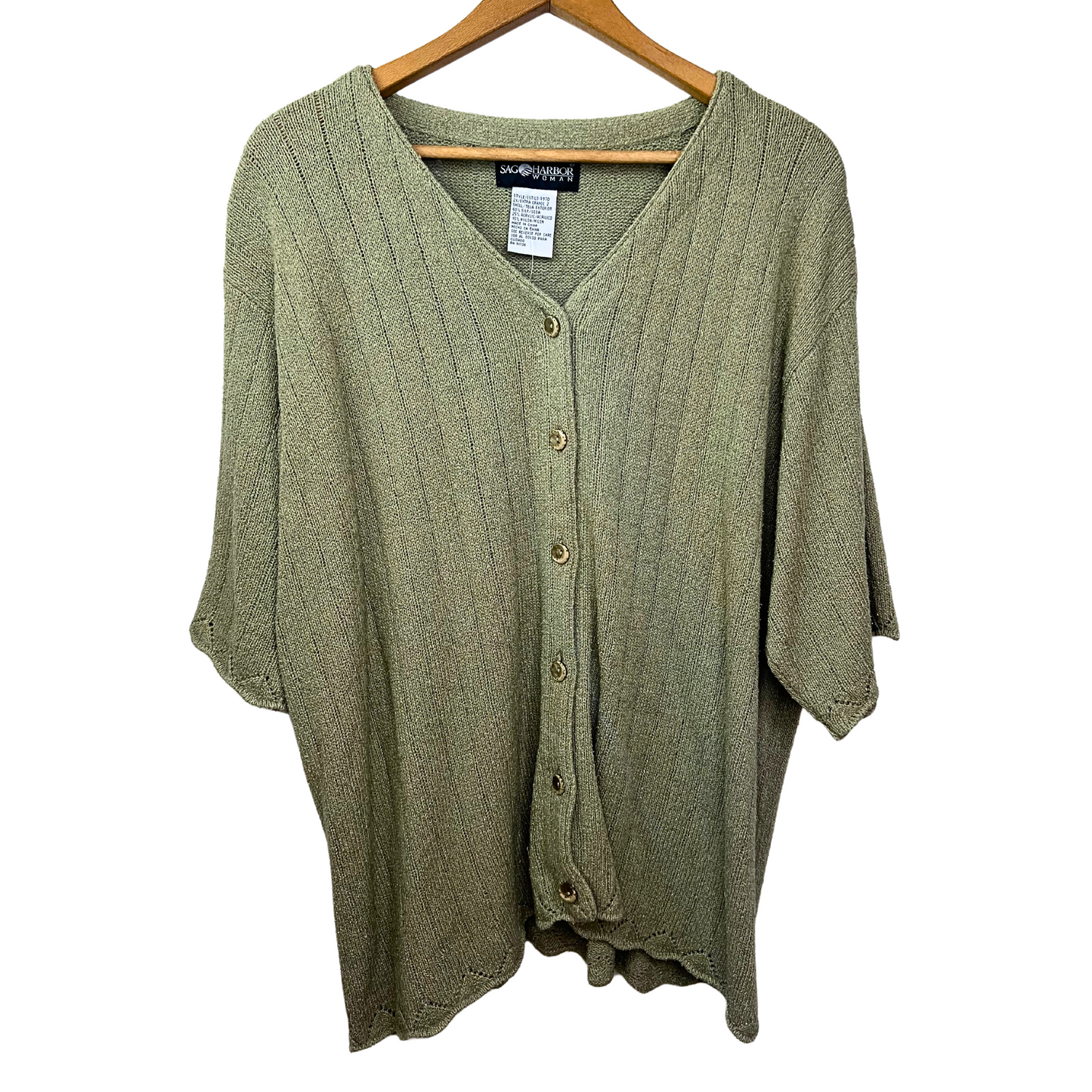 90’s Sage Green Silk Blend Buttonup Knit Top Plus Size 2X