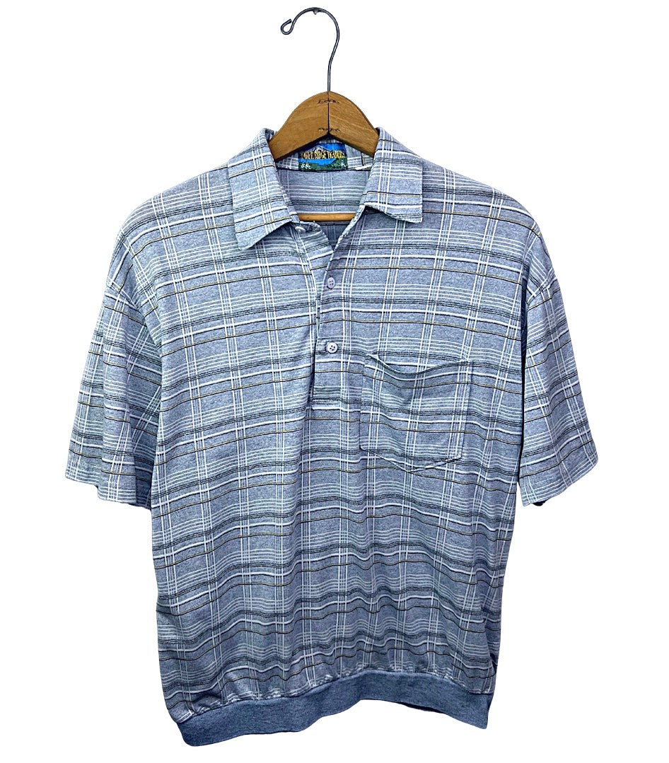 80’s Retro Blue Plaid Polo Shirt Size S/M