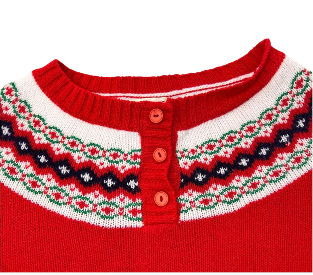 70’s Red Fair Isle Henley Ski Sweater Size S/M