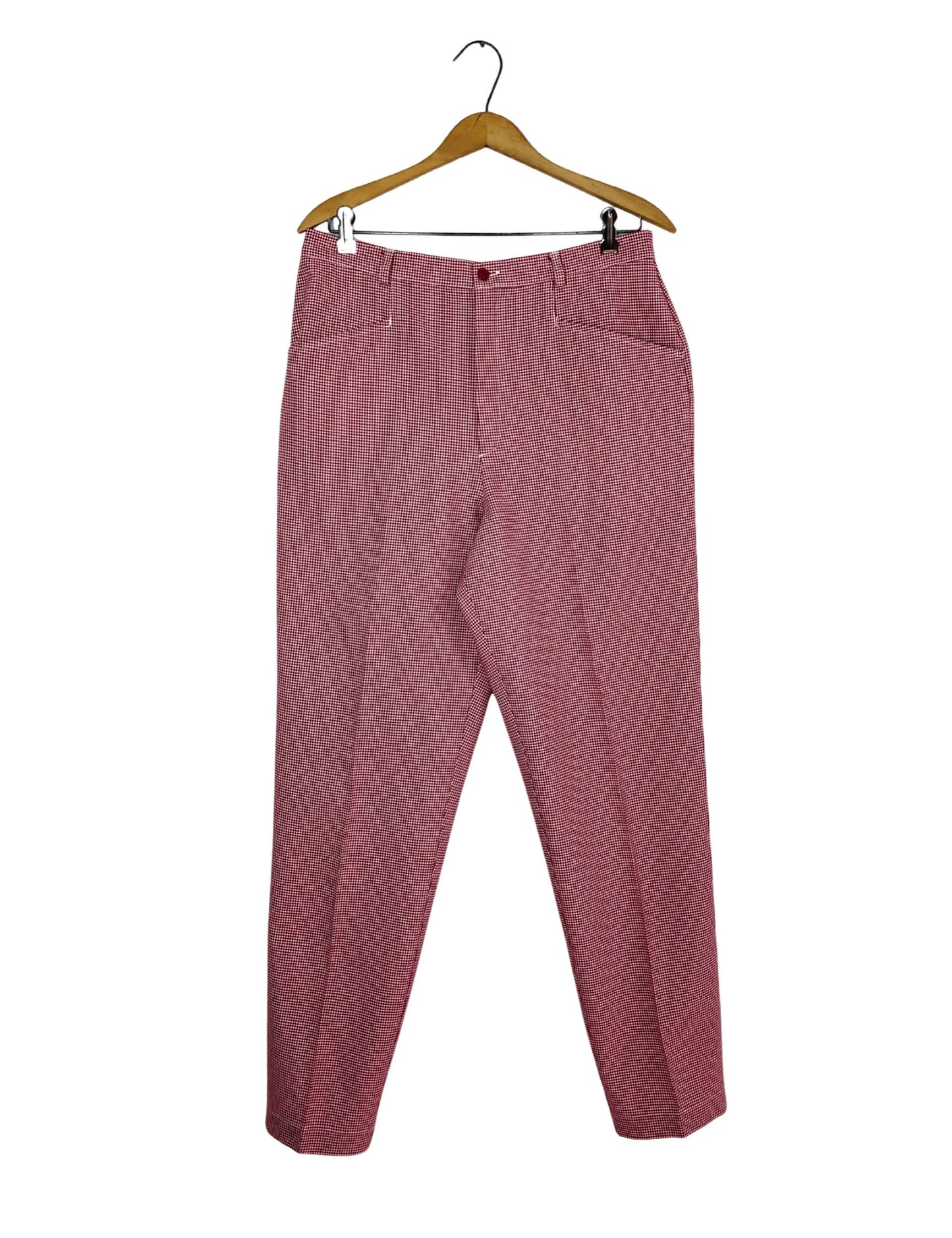 Wms 60’s Red & White HOUNDSTOOTH Pleated Menswear Trousers Size 12
