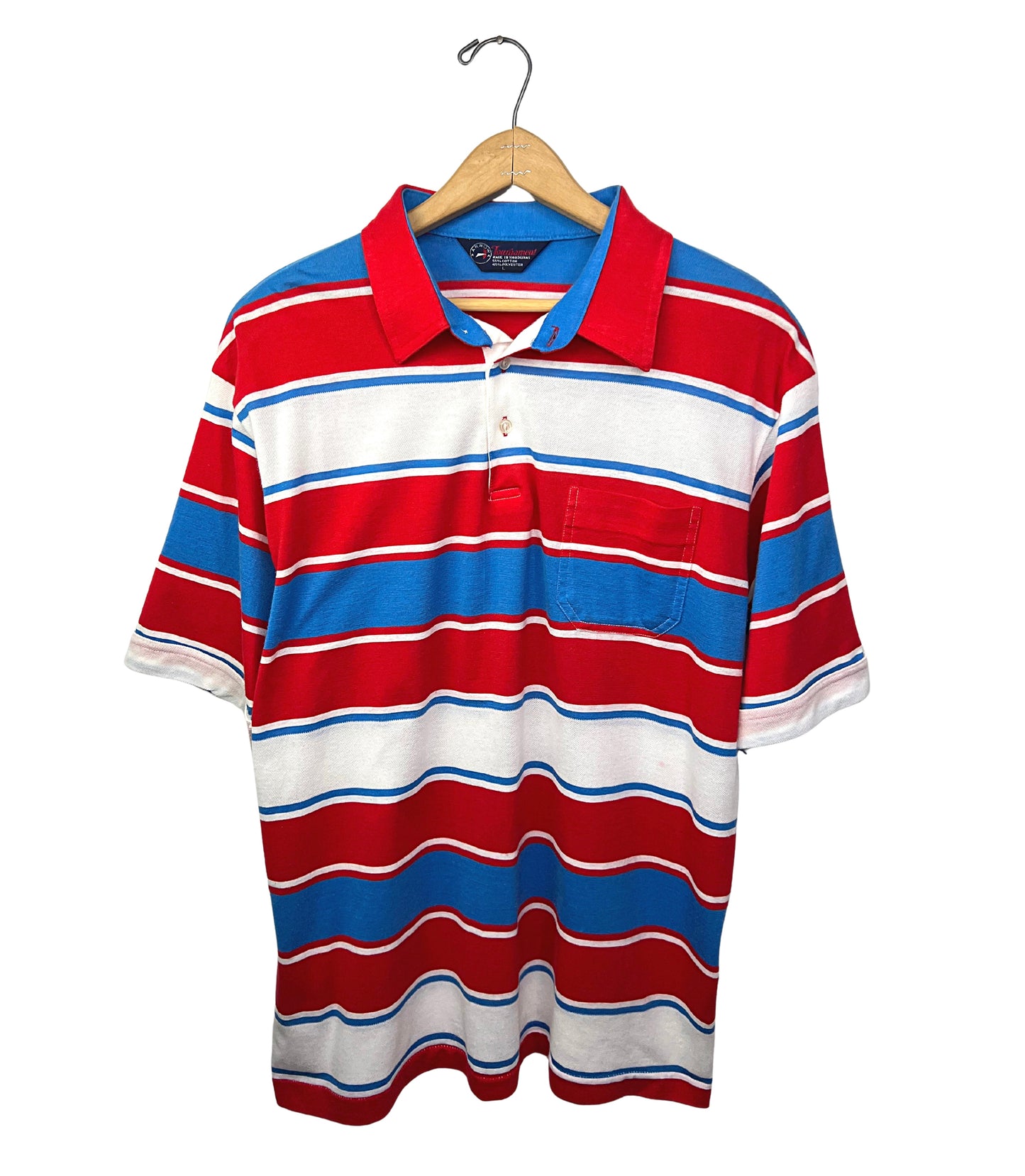 80’s Retro Red Stripe Henley Polo Size Large