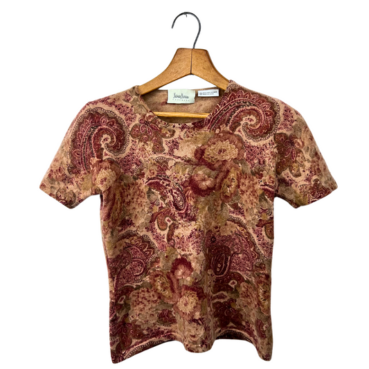 90’s Neiman Marcus 100% Cashmere Paisley Brocade Short Sleeve Sweater