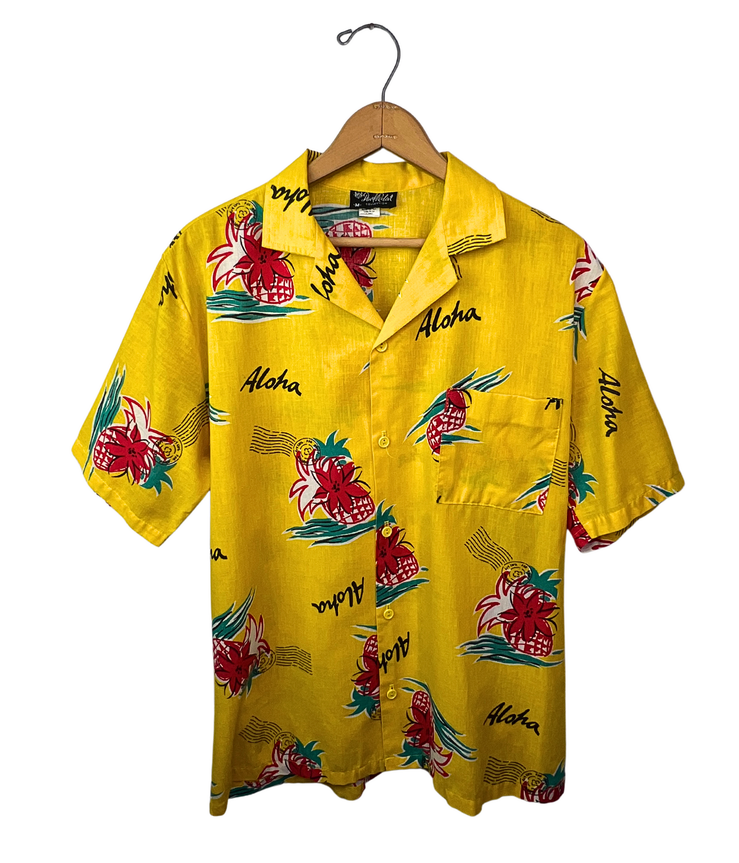 70’s Aloha Pineapple Postcard David Robert Button Down Size Medium