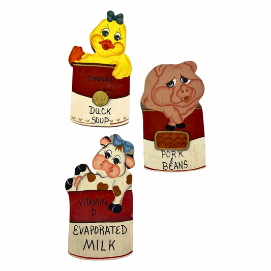 Set of 3 Soup Cans Funny Pork & Beans - Duck Soup Condensed Milk -Hand-Painted Farm Folk Art