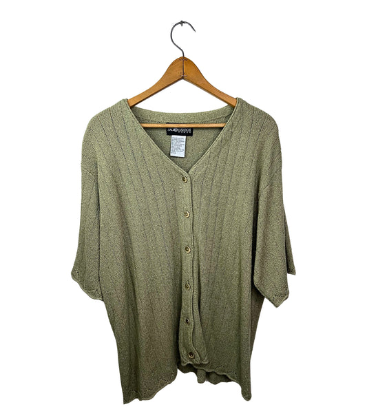 90’s Sage Green Silk Blend Buttonup Knit Top Plus Size 2X