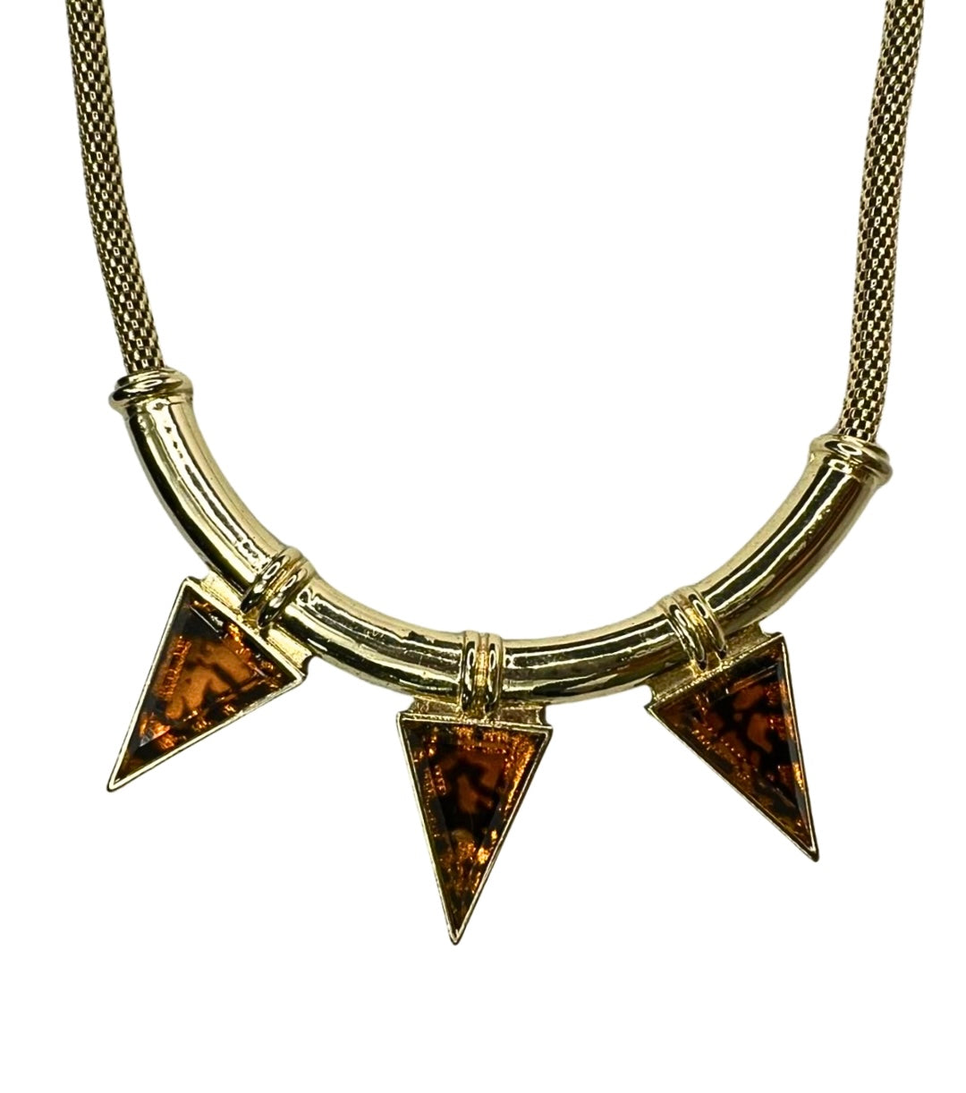 80’s Gold Plated Tortoise Shell Triangle Spike Choker Necklace