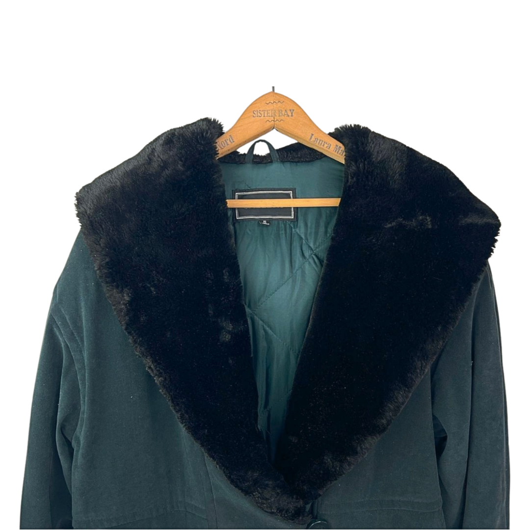 80’s Black Faux Fur Hooded Parka Size S/M