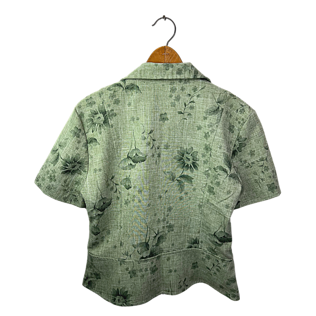 90’s Sage Green Floral Fitted Peplum Top Size Medium