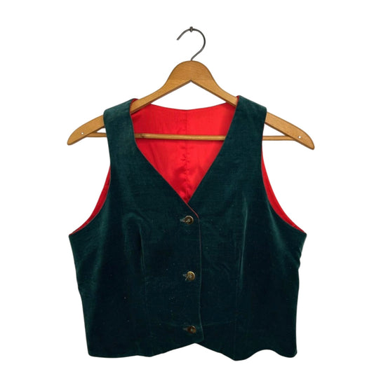 Vintage Green Velvet Red Satin Lined Holiday Vest