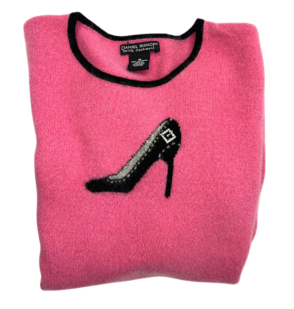 90’s High Heel 100% Cashmere Pink Daniel Bishop Crew Sweater Size S/M