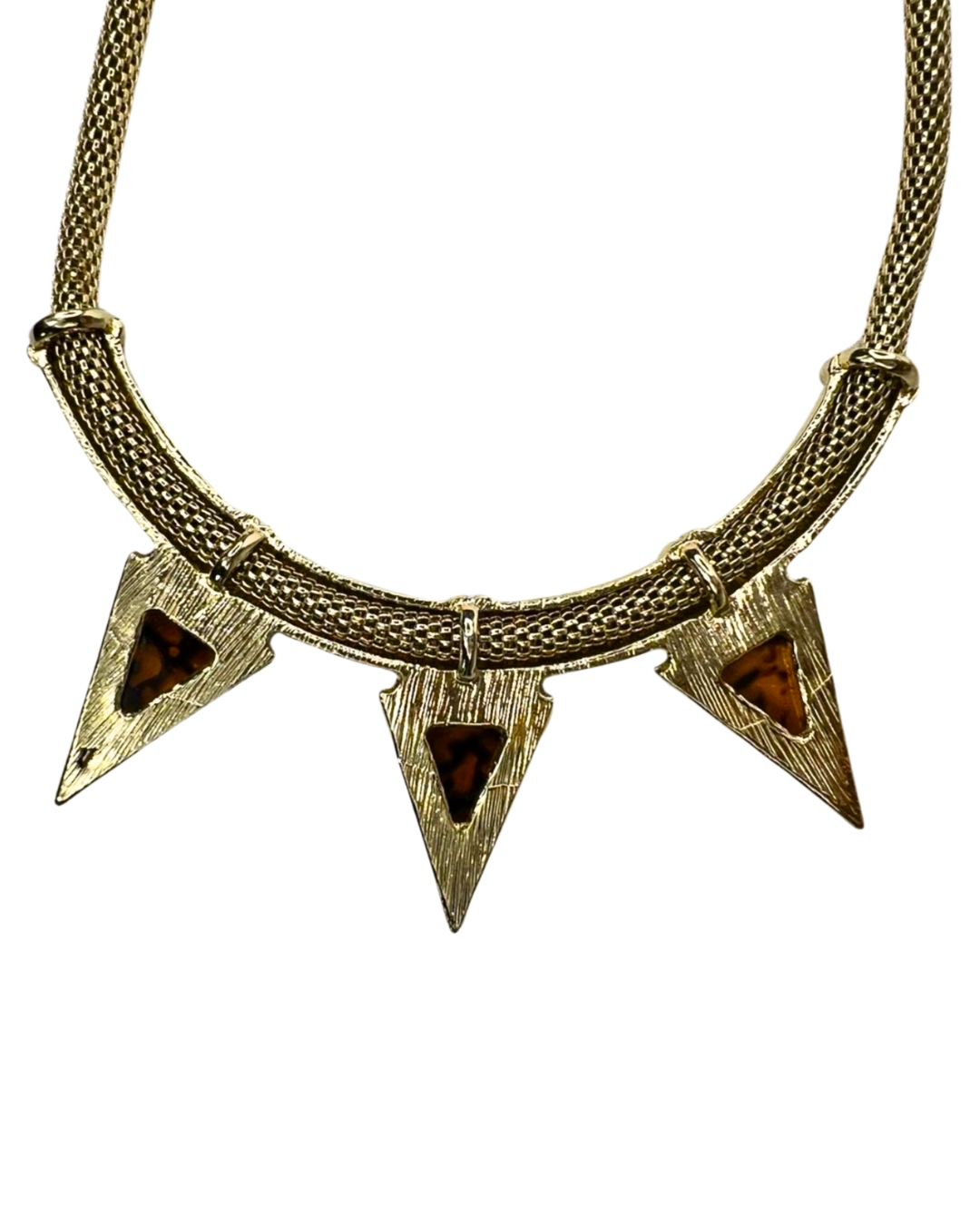 80’s Gold Plated Tortoise Shell Triangle Spike Choker Necklace