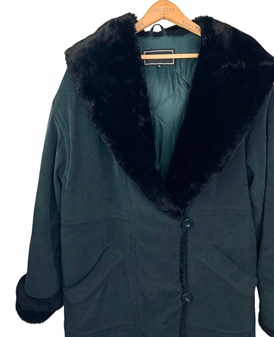 80’s Black Faux Fur Hooded Parka Size S/M