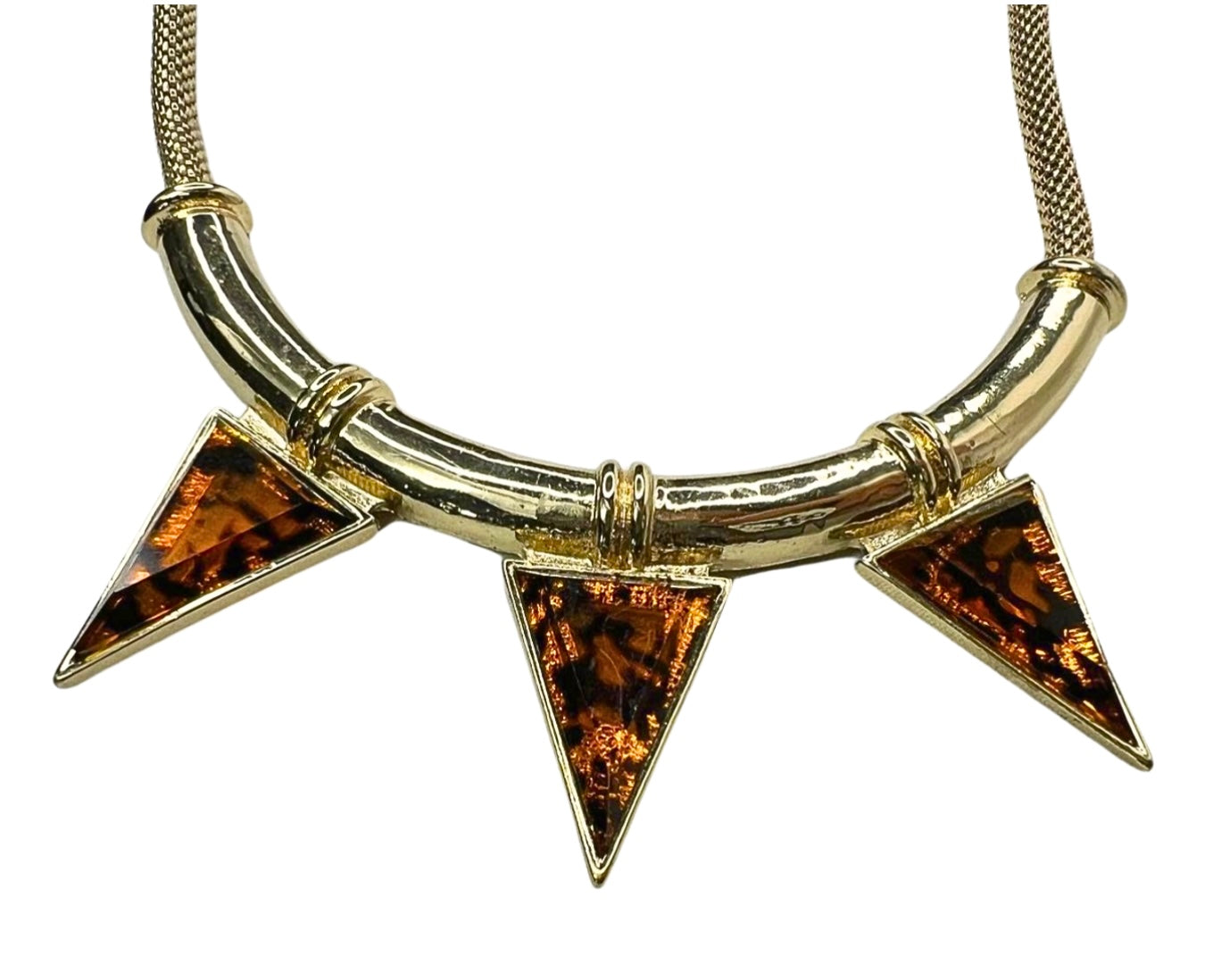 80’s Gold Plated Tortoise Shell Triangle Spike Choker Necklace