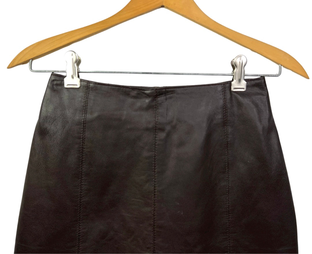 90’s Brown Leather Hugo Buscati Mini Skirt Size 0/2