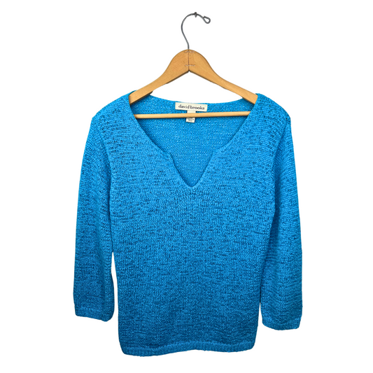 90’s Cerulean Blue Split Neck 3/4 Sleeve Knit Size Small