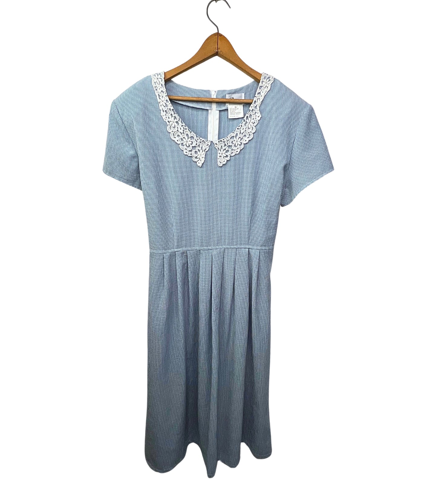90’s Blue Gingham Plaid Lace Collar Dress Size 18