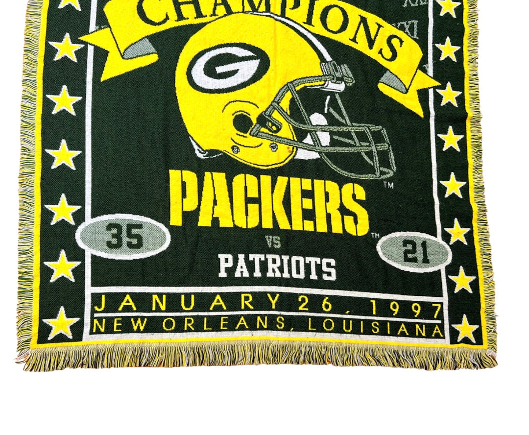 1997 Green Bay Packers Super Bowl XXXI Champions Needlepoint Throw Blanket 50” x 59”