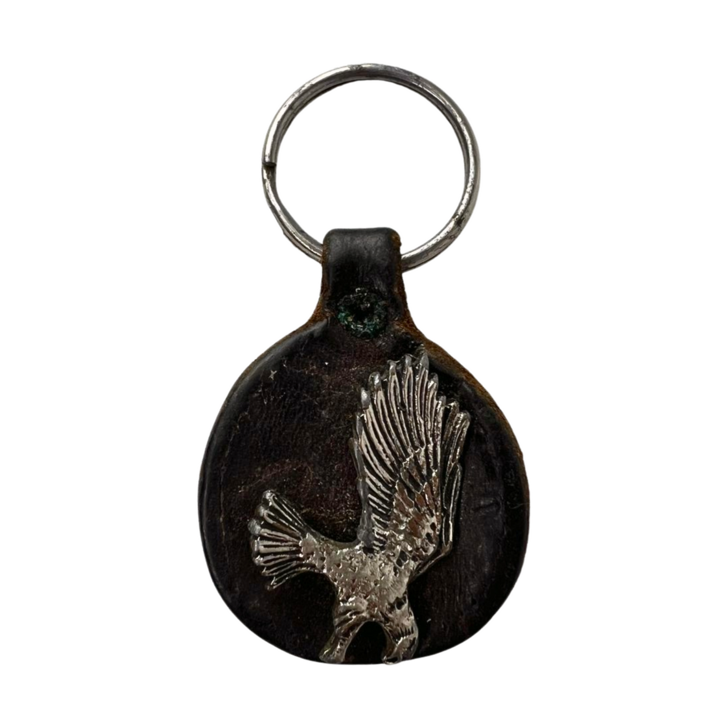 Vintage Leather Pewter Eagle Siskiyou Keychain Fob