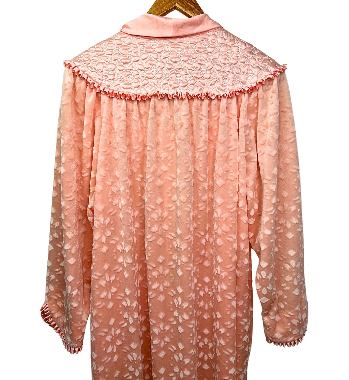 60’s Christian Dior Saks 5th Avenue Velvet Floral Ruffle Bow Housecoat Robe