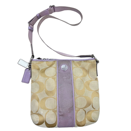 Coach Signature Monogram Lilac Stripe Crossbody Bucket Purse