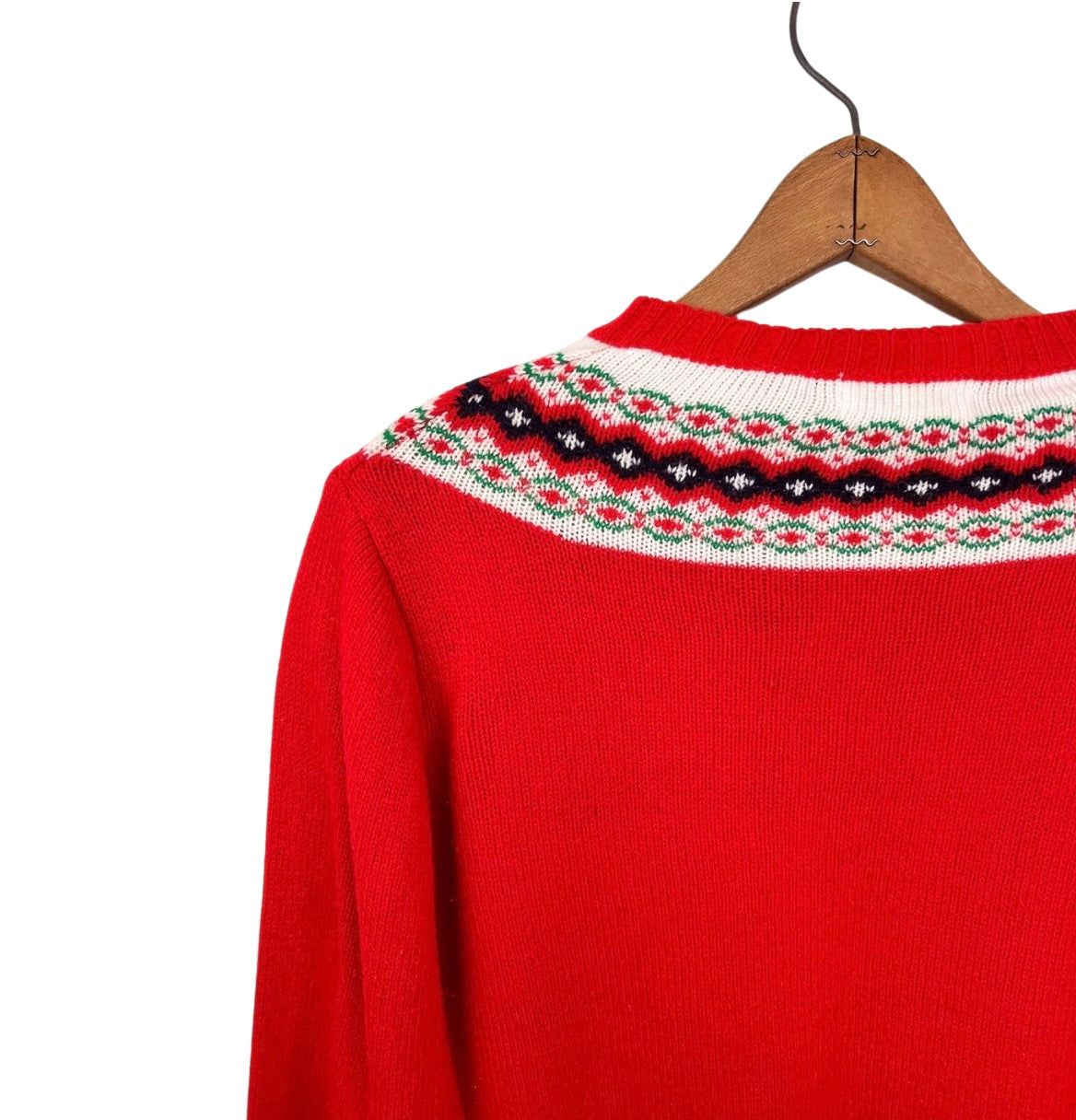 70’s Red Fair Isle Henley Ski Sweater Size S/M