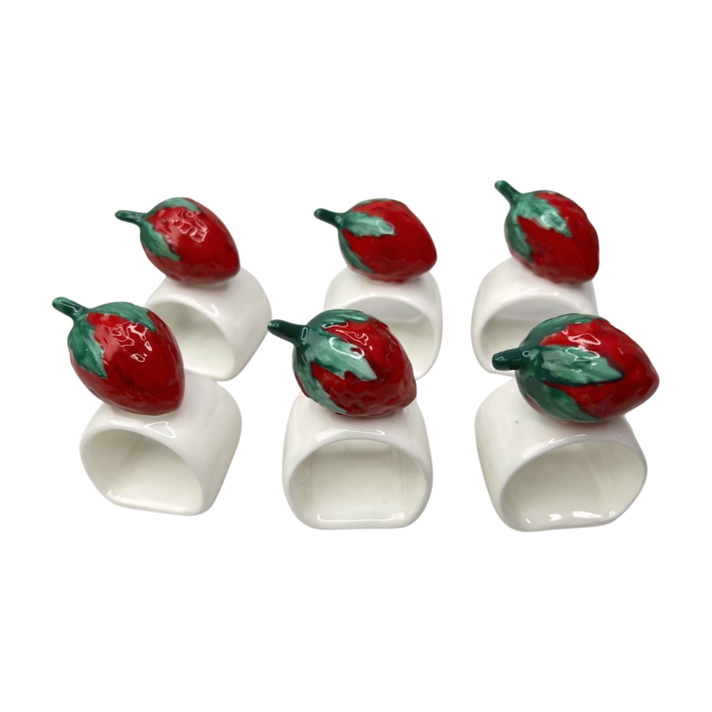Vintage Set of 6 Strawberry Fruit Fine Bone China Napkin Rings