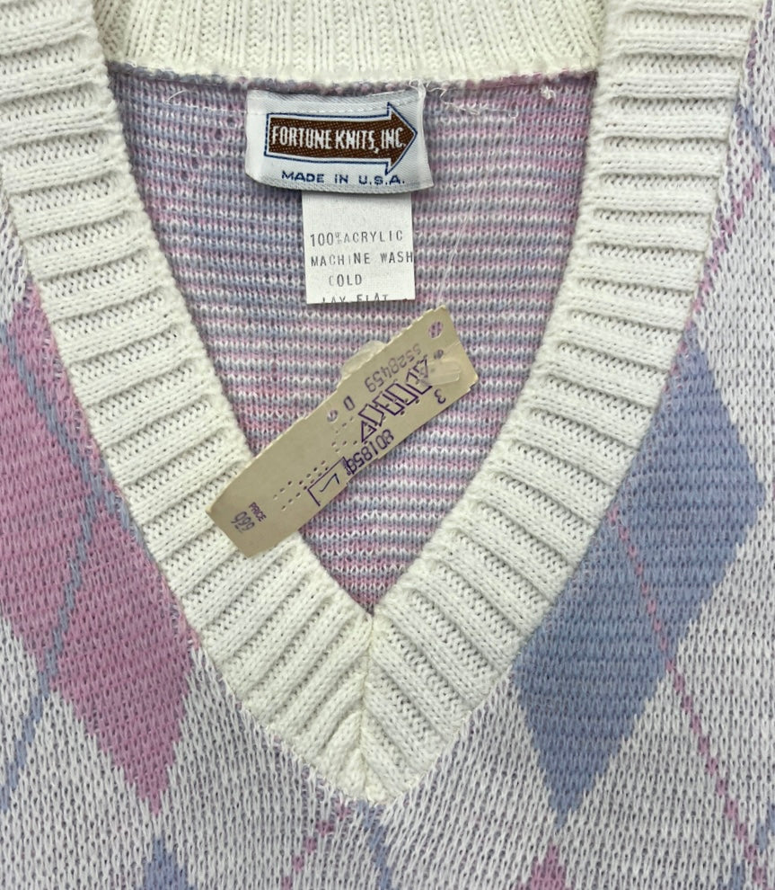 80’s Pink Pastel Argyle Sweater Vest Size Small