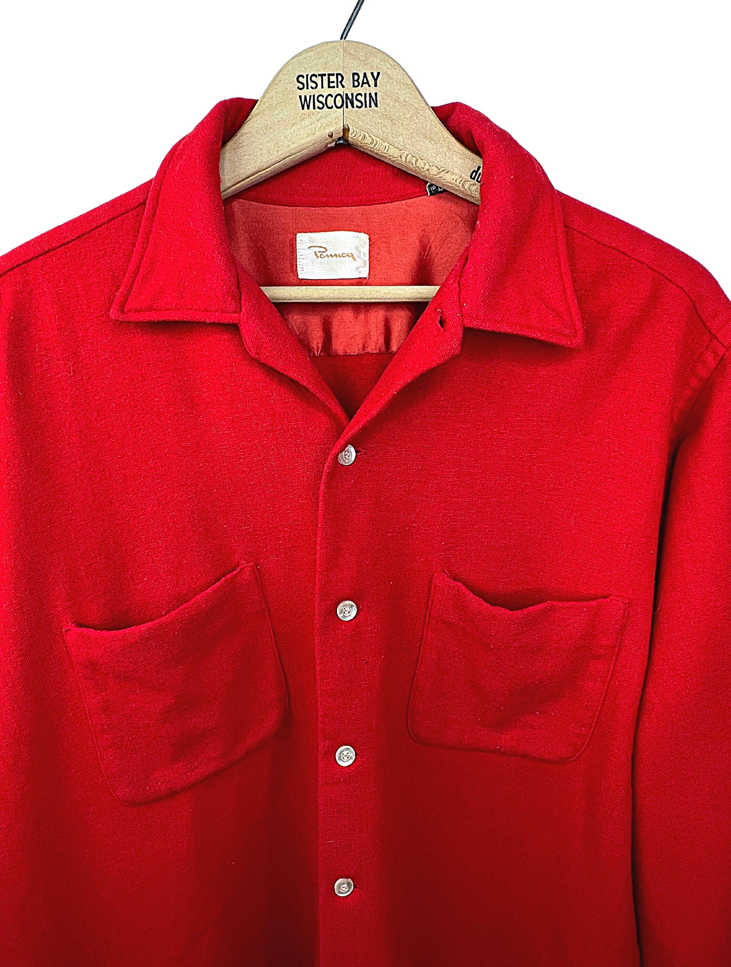 60’s Red Flannel Wool Buttonup Work Shirt Size Large