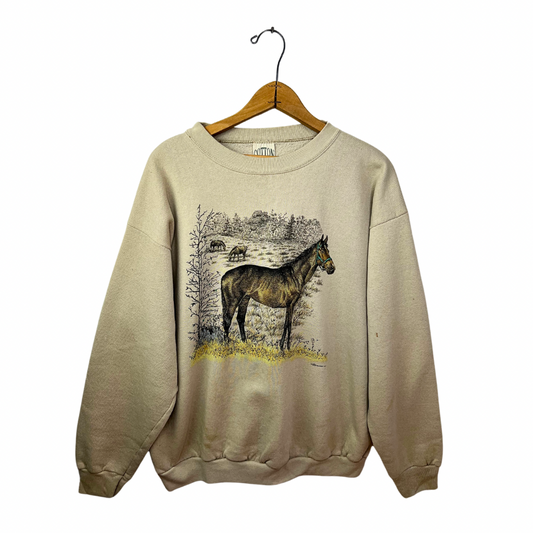 90’s Wild Horses Cottage Core Saddle Sweatshirt Size Large
